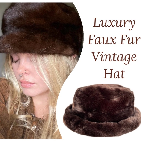 Luxury Fur Bucket Hat Faux Fur Mink Vintage Plush Chocolate Brown Retro One Size - Picture 15 of 15